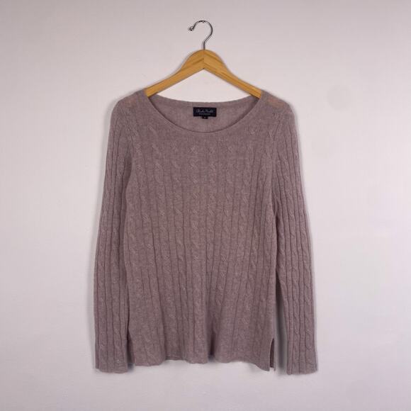Claudia Nichole 100% Cashmere Cable Knit Sweater Beige Medium - Picture 1 of 5